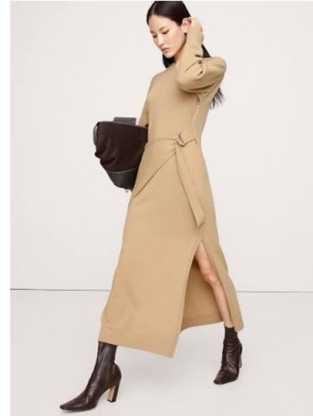 Banana Republic Merino-Cotton Wrap Sweater Dress Cream